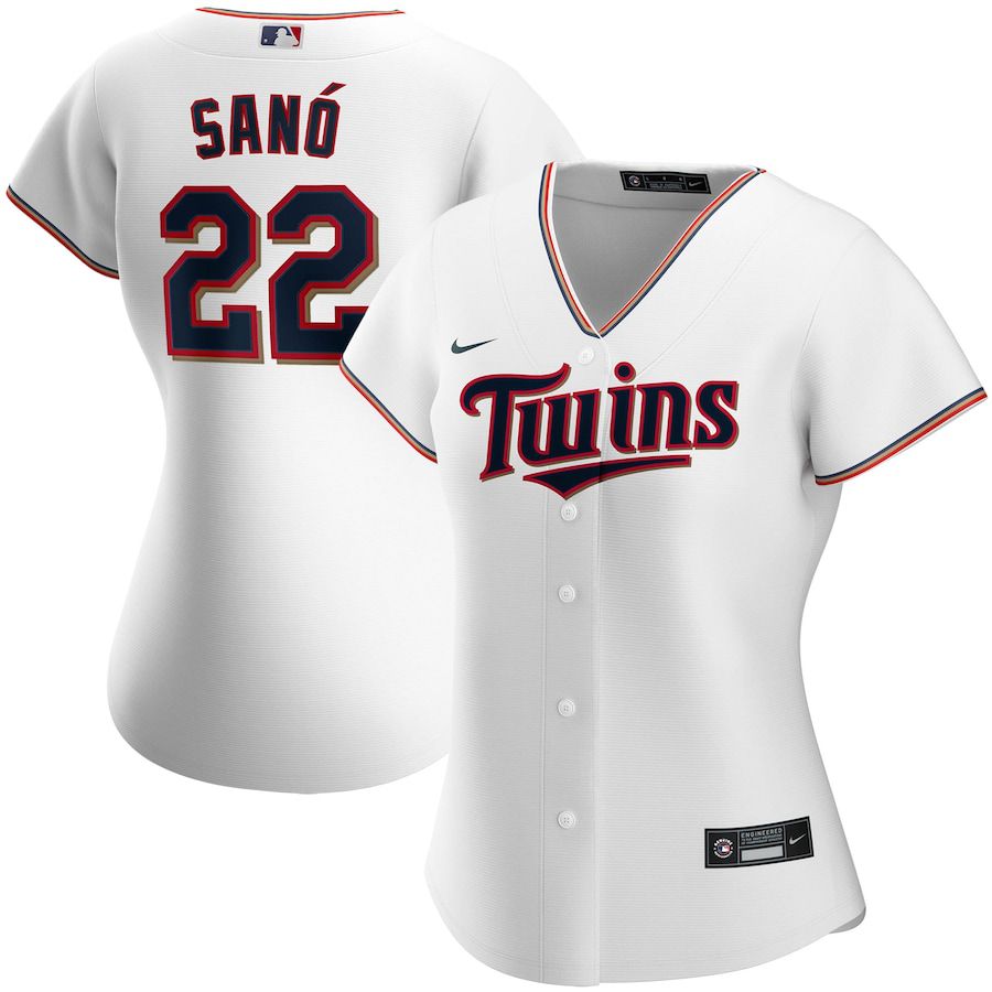 Womens Minnesota Twins #22 Miguel Sano Nike White Home Replica Player MLB Jerseys->women mlb jersey->Women Jersey